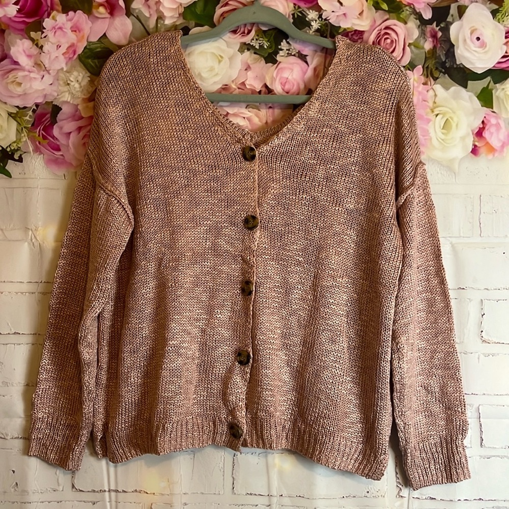 Pink Rose Rose-Mauve Button-Front Knit Cardigan